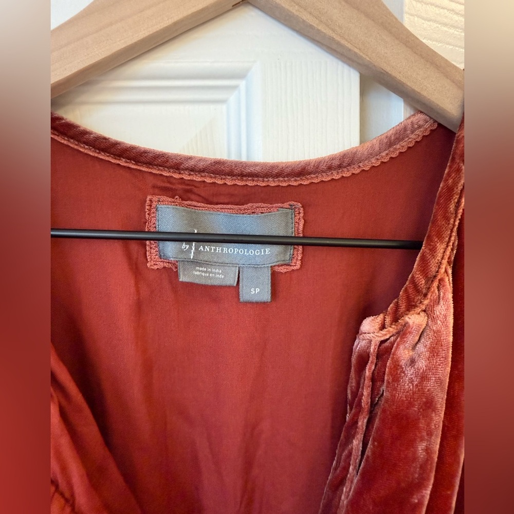 Anthropologie Velvet Maxi Dress in Deep Rust/Raspberry color small petite - Picture 5 of 10